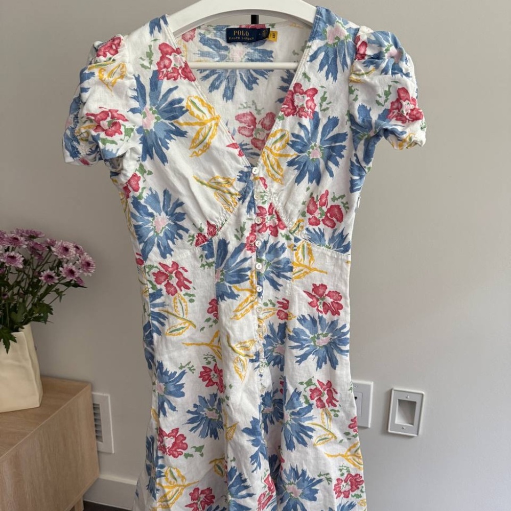 Polo Ralph Lauren Floral Button-Front Linen Dress Size 4 Designer $290